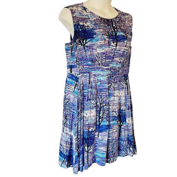Emily and Fin Lucy Dress Blue Wind Trees Print Side Pockets Fit and Flare 1X - Picture 3 of 10